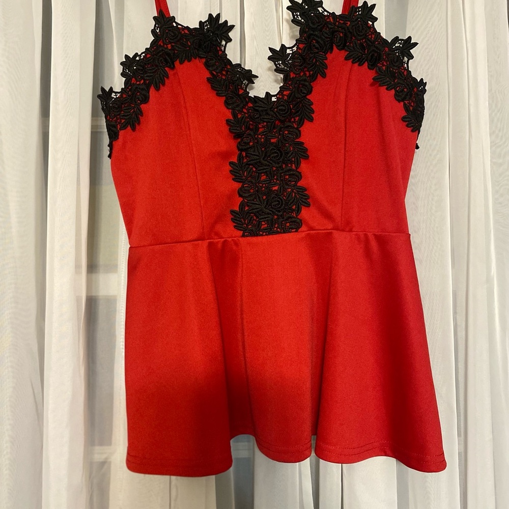 Red & Black Lace Top